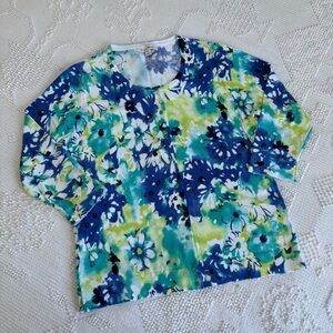 Studio Works women’s size medium floral 3/4 sleeve cotton blend cardigan sweater